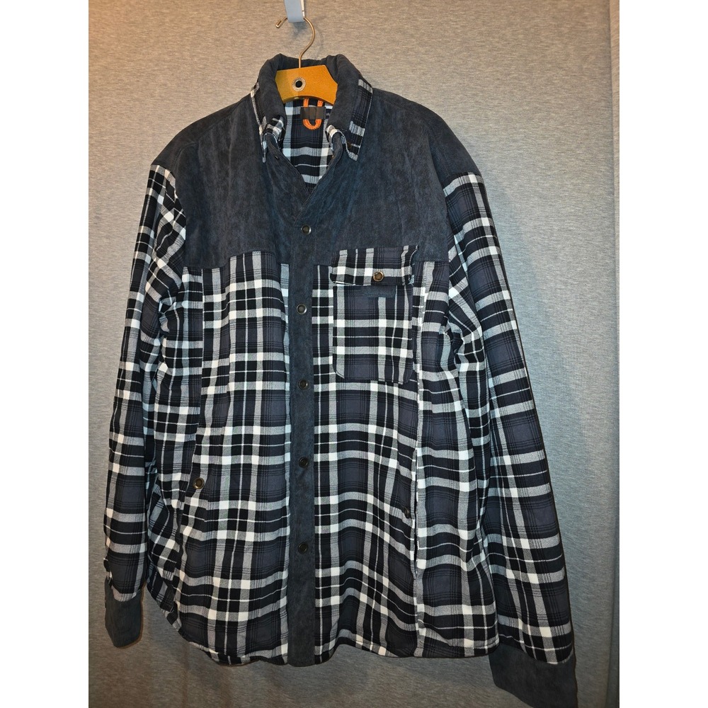 The North Face Mens Plaid Flannel Sherpa Lined Shirt Jacket Corduroy Trim Blk XL